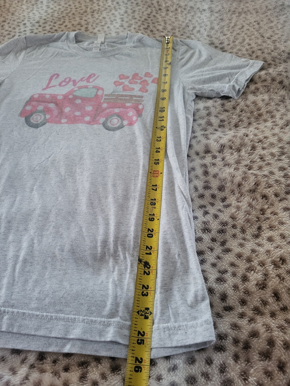 Bella Canvas Gray Tee with Pink Polka-Dot Truck and Hearts - Picture 5 of 7